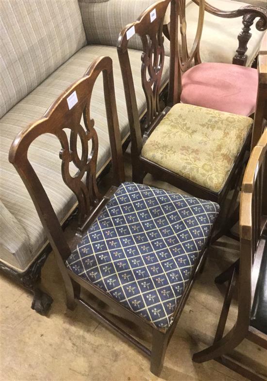 Pair of Country Chippendale mahogany dining chairs & shield back chair (3)